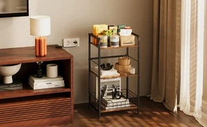 3-Tier Storage Rack Shelves, Small Side Table with Fence, Storage Racks & Shelf - Picture 1 of 6