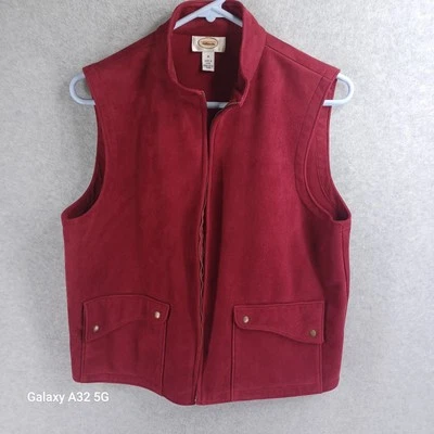 Talbots Red Faux Suede Unlined Easy Care Full Zip Vest Pockets Size Medium - Image 1 of 4