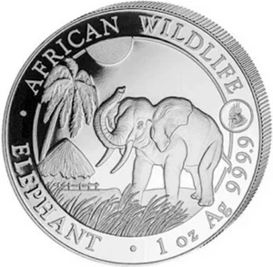 2017 100 Shillings Somalia AFRICAN ELEPHANT With Rooster Privy 1 Oz Silver Coin. - Picture 1 of 3