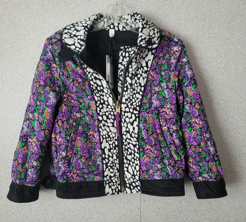 Giacca Donna Coach Fiori di Seta Reversibile Nero Lucido Nuova con Etichette Xs y2k Reteo 1398