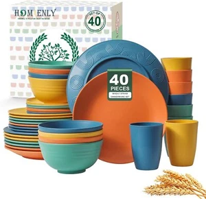 40-Piece Premium Wheat Straw Dinnerware Sets, Service for 8, Unbreakable Plates - Picture 1 of 7