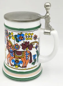 Original BMF Bierseidel Bierkrug Zinn Deckel Pferd Floral Bayern Blumen - Bild 1 von 12