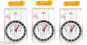 (3) Map Compass with Ruler Lanyard Survival Camping Hiking Emergency Ruler BOB - Picture 1 of 2