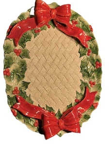 Fitz and Floyd Weihnachten große Schleife Kranz Korb Webplatte 13" Vintage Taiwan oval - Bild 1 von 12