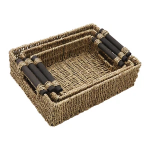 Seagrass Storage Baskets Set of 3 Rectangular Lidded Basket With Handles (412) - Picture 1 of 6