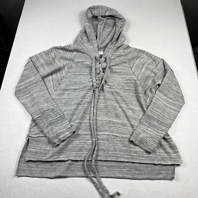 Lucky Brand Womens Fleece Hoodie Gray Oversized Hooded Lace Up Pullover Large - Image 1 of 4