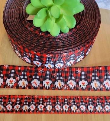 Cinta de grosgrain de Navidad de 7/8, 1 y 1,5" (1 YD) cinta de gnomo a cuadros de búfalo Foto 1 de 2
