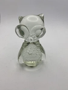 Vintage Crystal Owl Towle Leonard Silver Co. Art Glass 4 1/2 Inches Grannycore - Picture 1 of 12