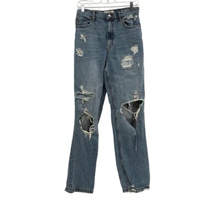 Free People Jeans Curvy Straight Leg Women Size 29 Blue Distressed High Rise - Picture 1 of 13