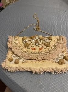 NWT Shell & Beaded Bohemian Shoulder Clutch Bag Francesca's Sue Beachy Purse - Picture 1 of 10