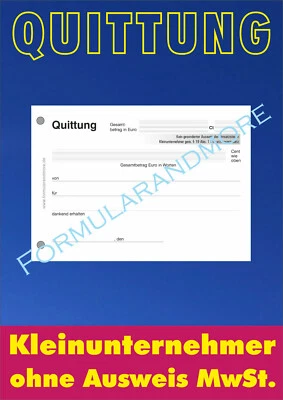 QUITTUNGSBLOCK f. Kleinunternehmer, DIN A6 Block á 100 Blatt NEU RECHNUNG BELEG - Bild 1 von 4