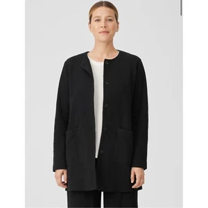 Cárdigan largo tejido arrugado Eileen Fisher nuevo sin etiquetas chaqueta botón algodón negro talla M - Imagen 1 de 12