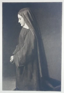 1870's Kneeling Praying Catholic Christian Nun Victorian Antique Etching - Picture 1 of 4