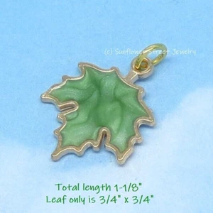 Green Maple Leaf Charm Pendant Enamel Gold Plated 05053-P - Picture 1 of 3