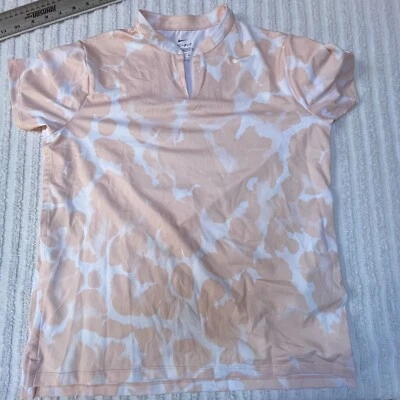 Adidas Womens XL Dri-Fit Standard Fit Split Neck Short Sleeve Top Peach White - Image 1 of 4