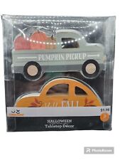 NIB Celebrate! Wooden Halloween Tabletop Decor Volkswagon And Old Pick Up Truck 