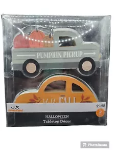 NIB Celebrate! Wooden Halloween Tabletop Decor Volkswagon And Old Pick Up Truck - Picture 1 of 10