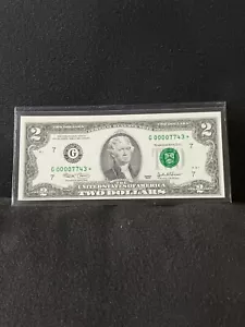 2003 $ 2 Dollar Bill Very Low Serial Number G 00007743* - Picture 1 of 8