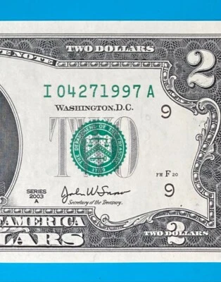 April 27, 1997 : I 04271997 A BIRTHDAY Note $2 Two Dollar Bill *AU* - Image 1 of 3