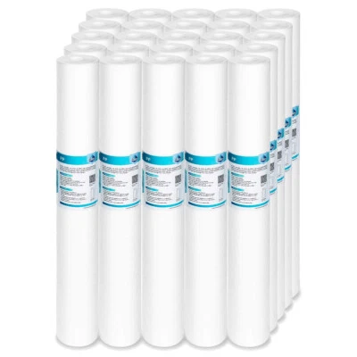 MEMBRANE SOLUTIONS 25 Pack Sediment Whole House Water Filter Cartridges 20"x2.5" 1/5/10/20 Micron