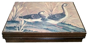 Vintage Wood Jewelry Box Ducks Birds San Pacifico San Francisco 10.5" X 7" X 3" - Picture 1 of 12