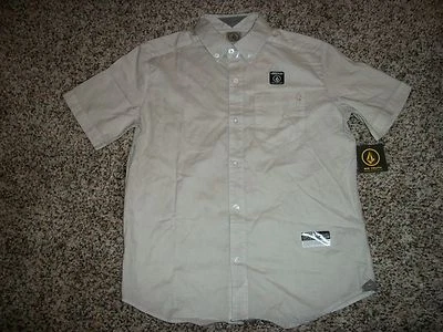 VOLCOM STONE New NWT Youth Kids Boys Dress Shirt Button Up Down Beige LARGE XL - Image 1 of 2