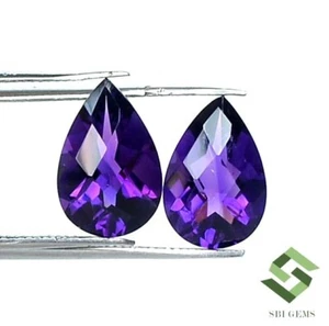 Natural Amethyst Pear Checker Cut Pair 12x8 mm 5.28 Cts Top Purple Loose Gems - Picture 1 of 7