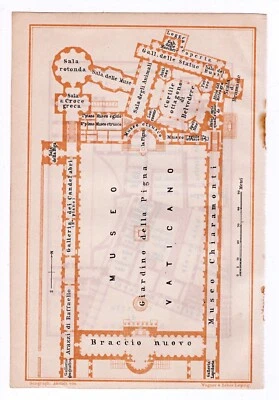 1909 Museo Vaticano, Vatican Museum, Rome, Italy, Antique Map, Plan Foto 1 de 2