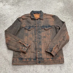 Zara Overdyed Denim Jacket Mens Large Rust Cotton Button Down Pockets Casual - Picture 1 of 14