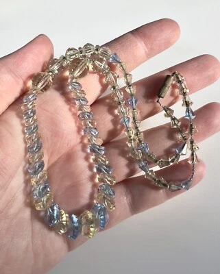 Antique Bi Colour Light Blue & Yellow Crystal Cut Glass Glass Necklace 17.5" - Image 1 of 4