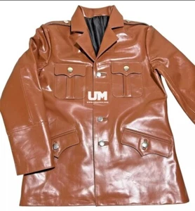 Men's Real Brown Leather Jacket Leather Shirt Tunics BLUF Jacket Military Coat - Bild 1 von 3