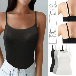 Women Cami Camisole With Built in Push Up Vest Compression Padded Bra Tank Tops - Picture 1 of 34