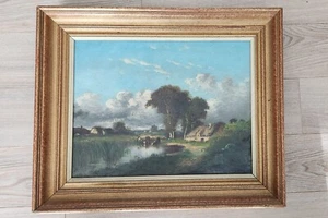 LEON VICTOR DUPRE, Gemälde Teich mit Bauernhof und Kühen, um 1850-60, Öl auf Tafel - Bild 1 von 9