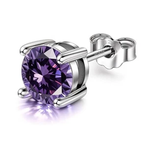 Men's Birthstond Alexandrite Solitaire Stud Earring 92.5 Sterling Silver Diamond - Picture 1 of 5