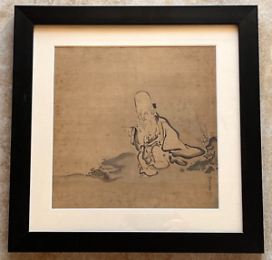 18TH C. Japanese Jurojin,the God of Longevity & turtle ink on Silk Painting Kano