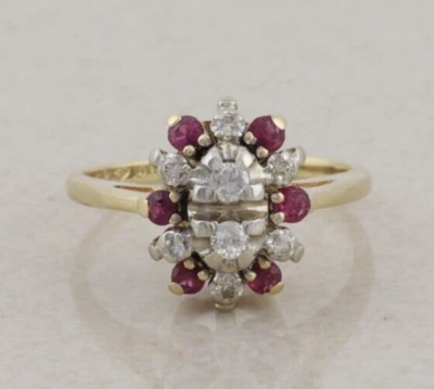 14k Yellow Gold & White Gold Natural Diamond and Ruby Ring Size 5 - Image 1 of 4