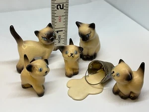 Vintage Hagen Renaker Kitten Cat Siamese blue lined eye nose up Lot w/ Milk Pail - Picture 1 of 23