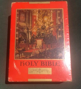 Holy Bible Papal Edition Vintage 1952 Red Leather Catholic Press Artwork Boxed - Picture 1 of 14