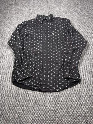 Ariat Shirt Mens Large Black Western Stretch Button Down Long Sleeve Bull Skull - Image 1 of 4
