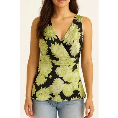 Blusa Top Y2K Babydoll 100% Seda Inc Concepts Floral Sin Mangas Cuello en V Talla 10 Foto 1 de 4