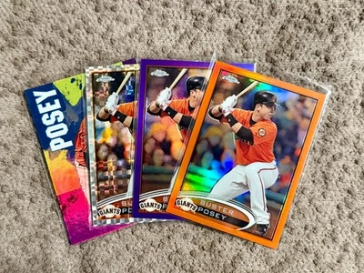 Lote de 4 tarjetas 2012 Topps Chrome Buster Posey Refractor Xfractor naranja paralelo Foto 1 de 4
