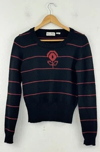 Vintage Marisa Christina schwarz rot Blumen Grafik Strick Pullover 100% Wolle - Bild 1 von 8