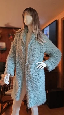 Wild Fable Shaggy Mint Green Faux Fur Open Cardigan Coat Sz Medium  - Image 1 of 4