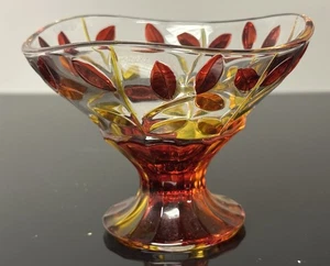Due Zeta Murano Hand Painted Italy Crystal Tree of Life Leaves Footed Bowl - Picture 1 of 9