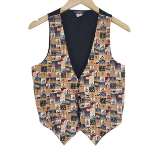 Vintage 90s III Main Patchwork Farm Vest S/M Streetwear Artsy Teacher Style - Picture 1 of 4
