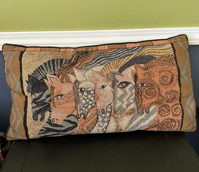 Vintage Laurel Burch Moroccan Mares Horses  Tapestry Pillow 12x24” - Image 1 of 4