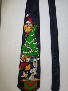 Vintage 1997 Looney Tunes Christmas Men's Tie Necktie Bugs Bunny Daffy Duck Taz - Picture 1 of 11