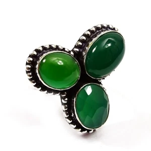 Ethnischer handgefertigter Schmuckring grüner Onyx Edelstein 6,75 Zoll D797 - Bild 1 von 4