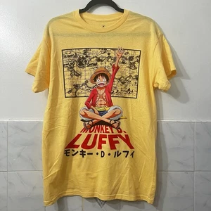 One Piece Shirt M Yellow Luffy Anime Manga Japan Fandom 90s Straw Hat Pirates - Picture 1 of 4