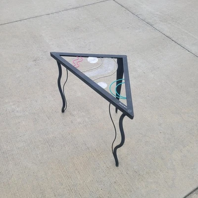 Post Modern Memphis Style Steel Triangle Side Table Italy 1980s Signed Artist  - Image 1 of 4